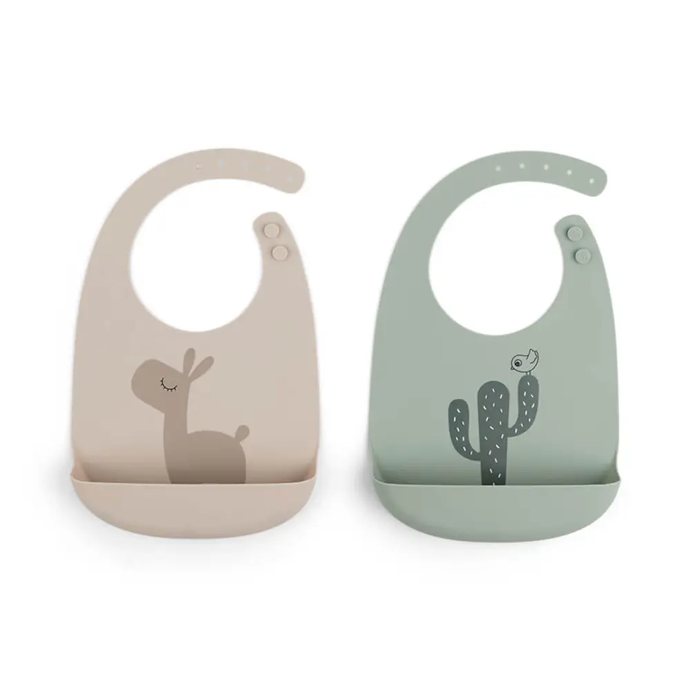 Silikone hagesmæk 2 stk. - lalee sand/grøn Silikone hagesmæk 2 stk. - lalee sand/grøn