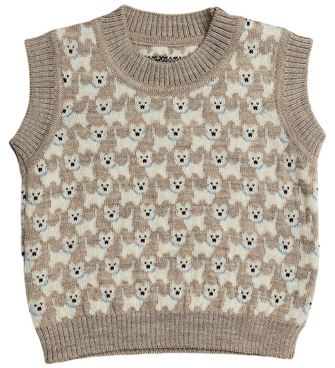 Smallstuff Vest - Strik - Uld - Nature Melange m. Hunde