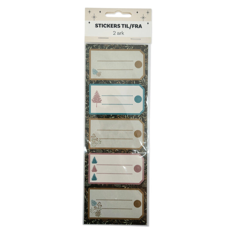 Stickers Til/Fra Grøn/Rosegold Juletræer 2 Ark 10 Stk