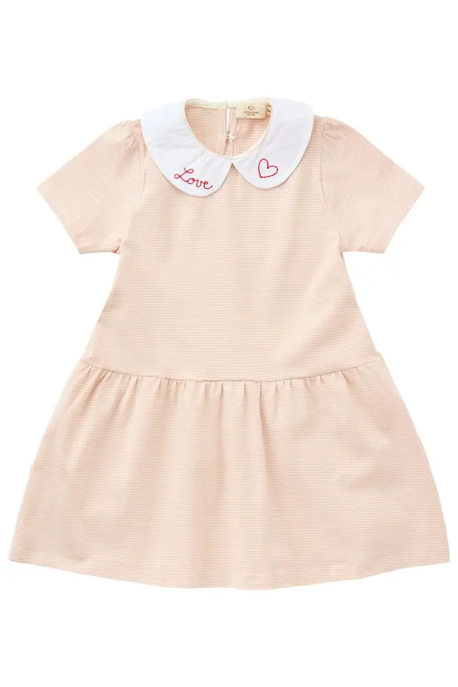 Stribet kjole m. poplin krave - ROSE - 104
